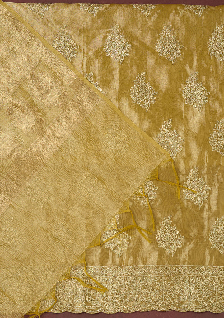 Gold Metallic Embroidery Tissue Unstitched Salwar Suit