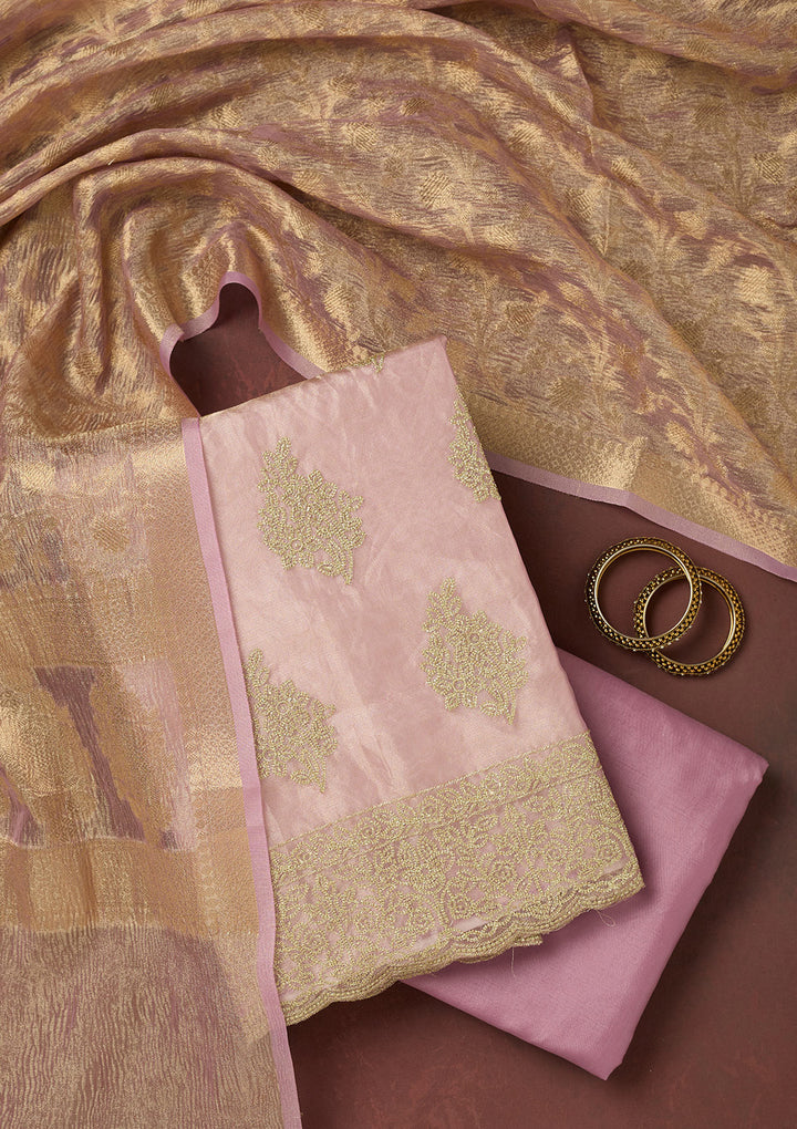 Lavender Metallic Embroidery Tissue Unstitched Salwar Suit