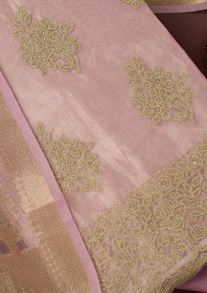 Lavender Metallic Embroidery Tissue Unstitched Salwar Suit