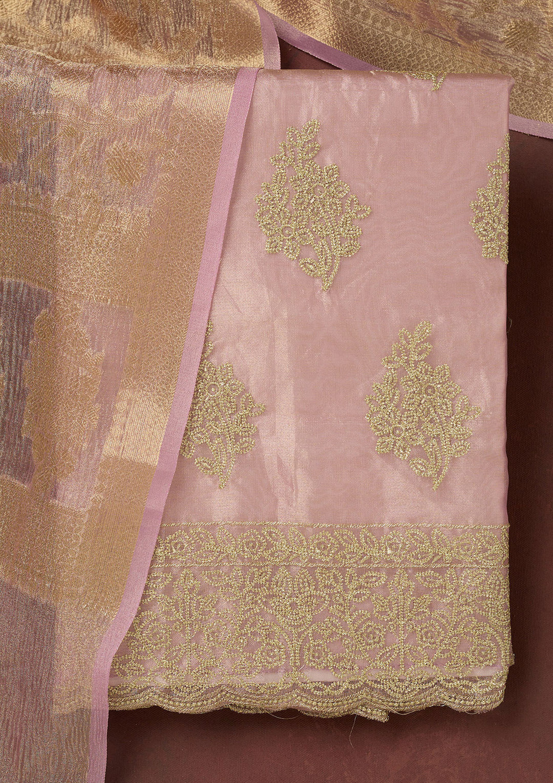 Lavender Metallic Embroidery Tissue Unstitched Salwar Suit