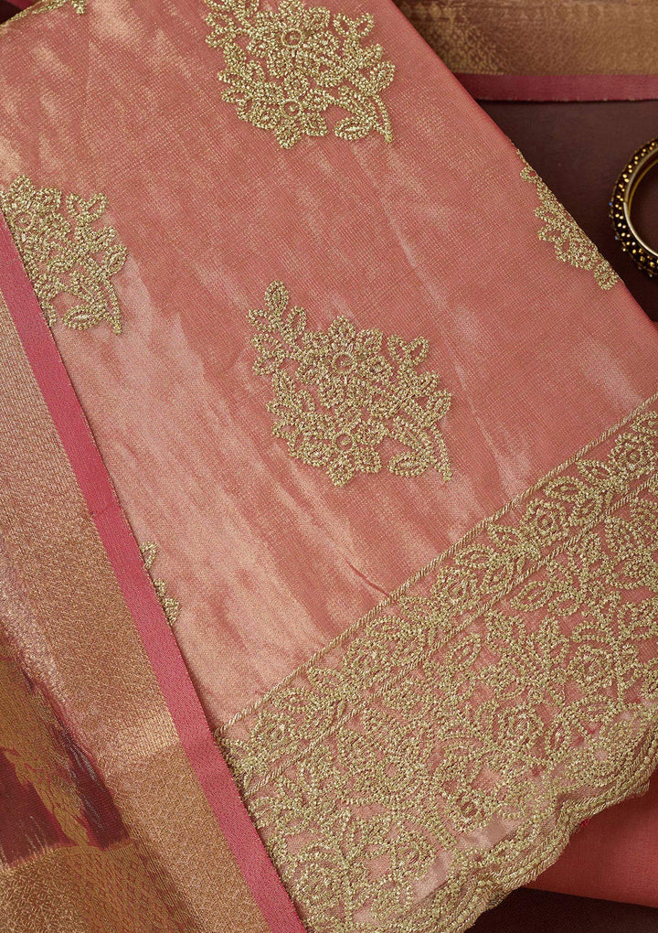 Onion Pink Metallic Embroidery Tissue Unstitched Salwar Suit