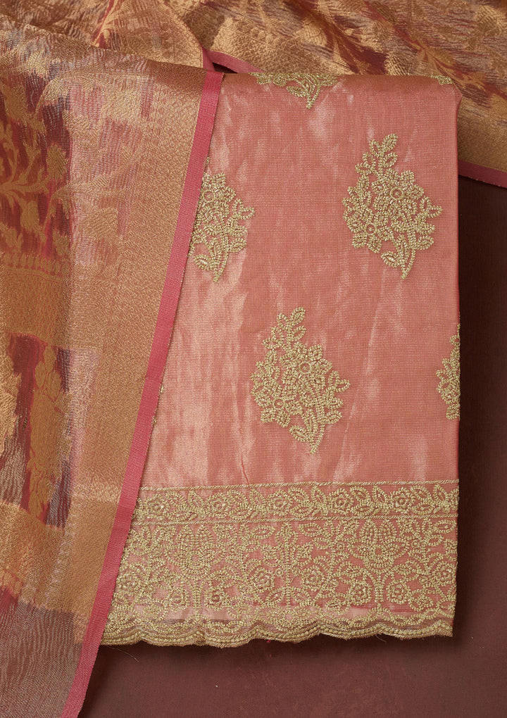 Onion Pink Metallic Embroidery Tissue Unstitched Salwar Suit