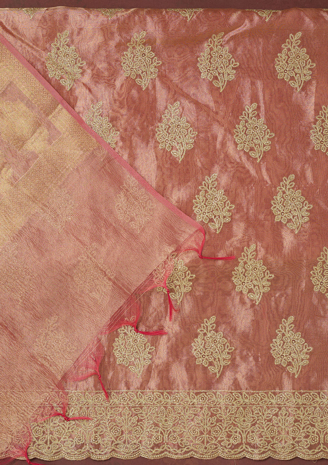 Onion Pink Metallic Embroidery Tissue Unstitched Salwar Suit