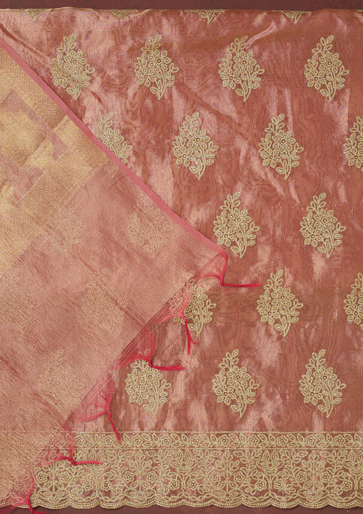 Onion Pink Metallic Embroidery Tissue Unstitched Salwar Suit