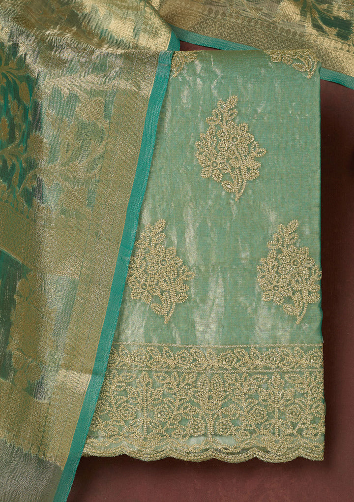 Sea Green Metallic Embroidery Tissue Unstitched Salwar Suit