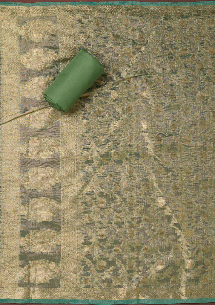 Sea Green Metallic Embroidery Tissue Unstitched Salwar Suit