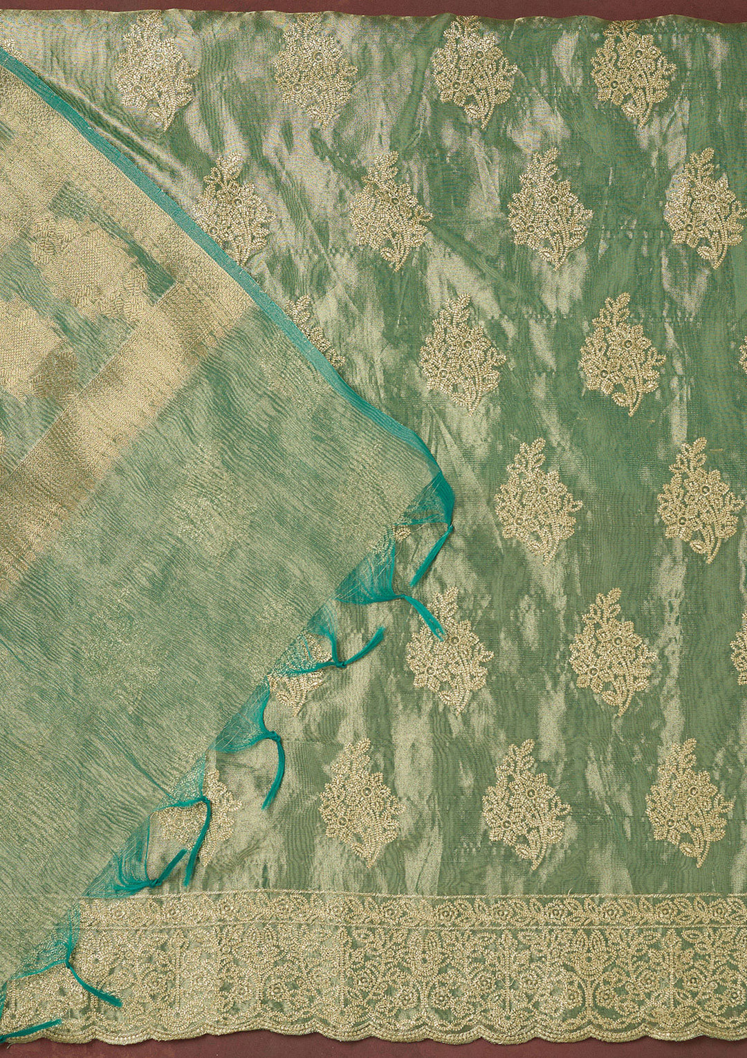 Sea Green Metallic Embroidery Tissue Unstitched Salwar Suit
