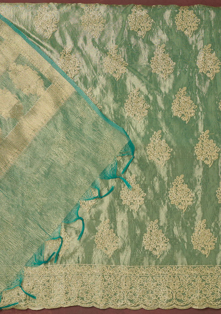 Sea Green Metallic Embroidery Tissue Unstitched Salwar Suit