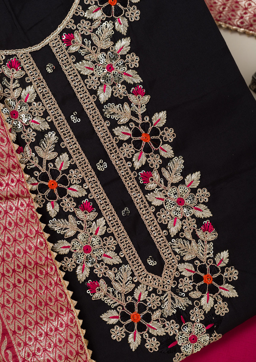 Black Subtle Dola Silk Unstitched Salwar Suit