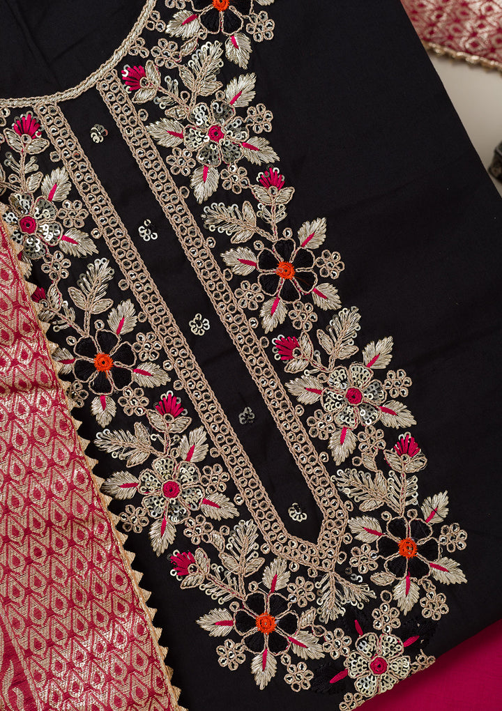Black Subtle Dola Silk Unstitched Salwar Suit