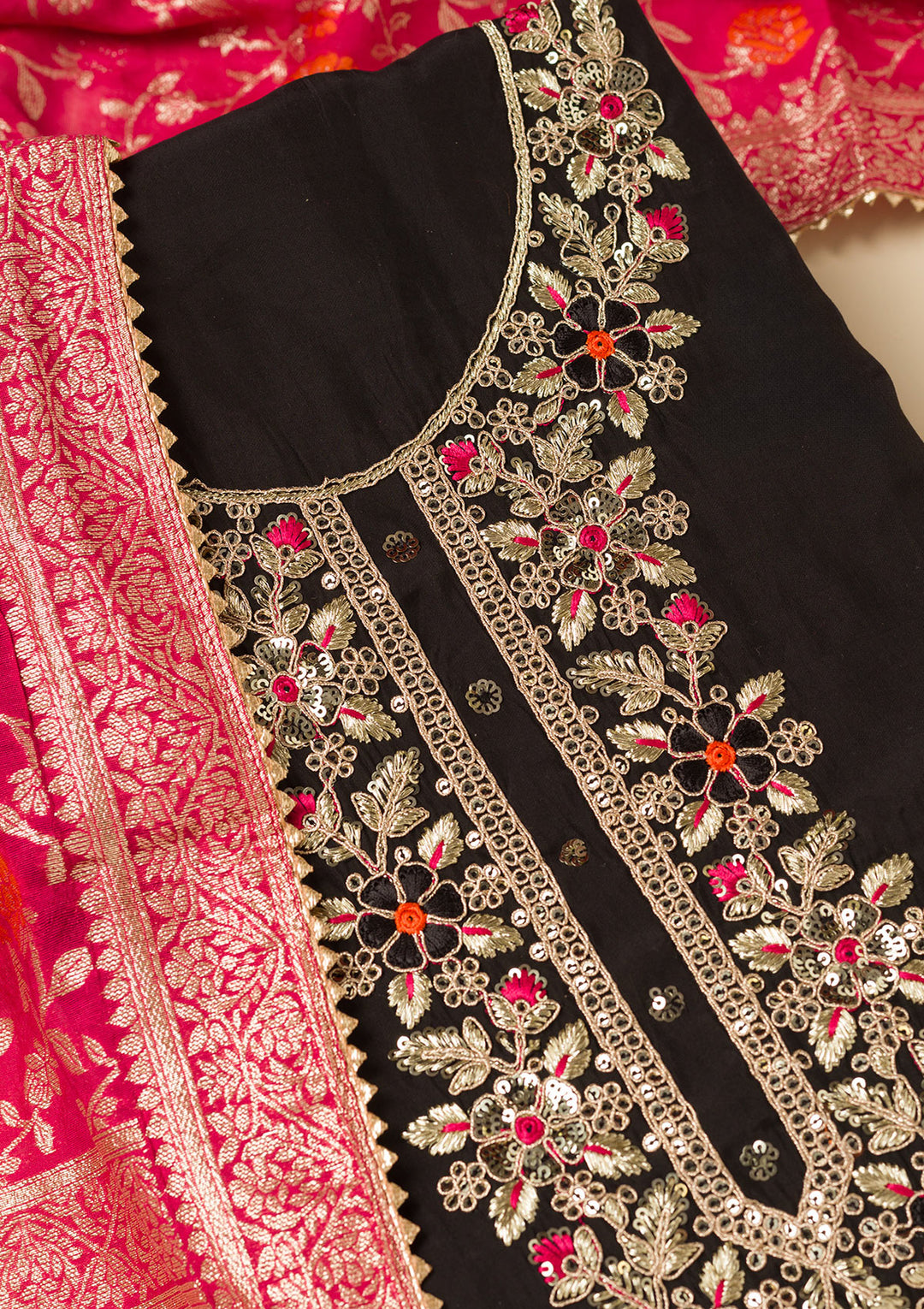 Black Subtle Dola Silk Unstitched Salwar Suit