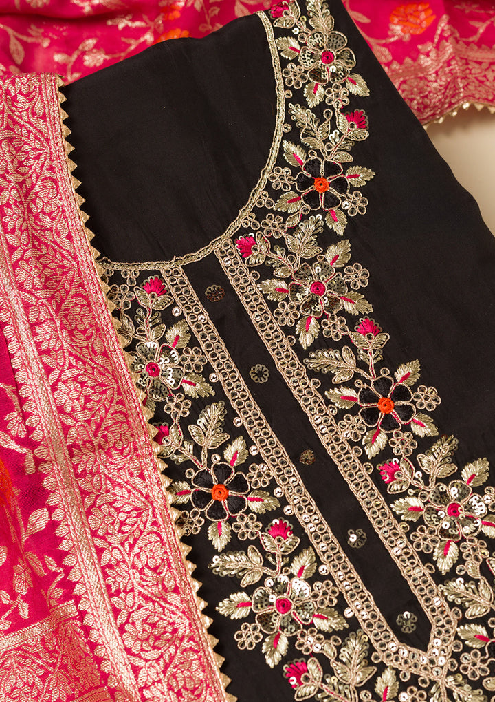 Black Subtle Dola Silk Unstitched Salwar Suit