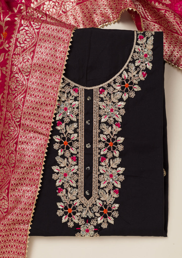 Black Subtle Dola Silk Unstitched Salwar Suit