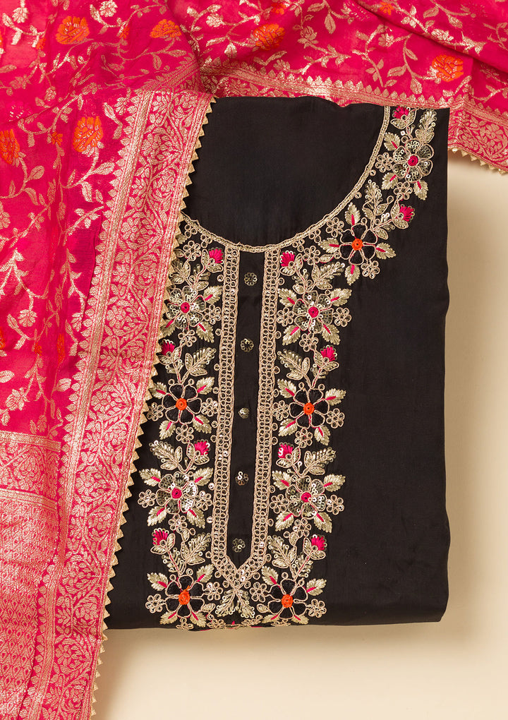 Black Subtle Dola Silk Unstitched Salwar Suit