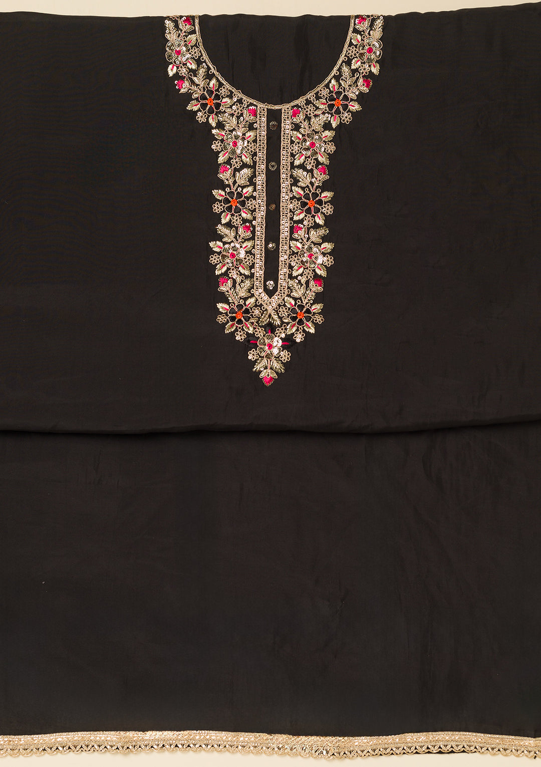 Black Subtle Dola Silk Unstitched Salwar Suit