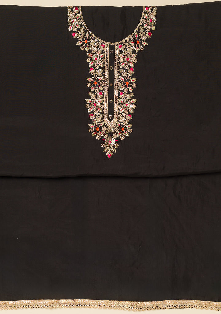 Black Subtle Dola Silk Unstitched Salwar Suit