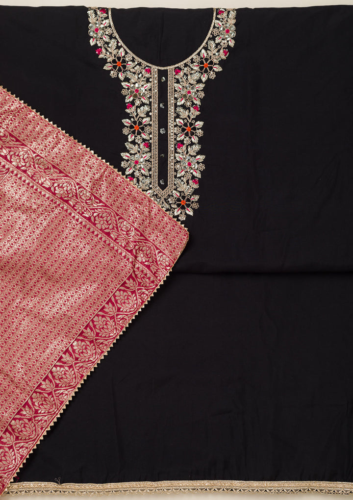 Black Subtle Dola Silk Unstitched Salwar Suit