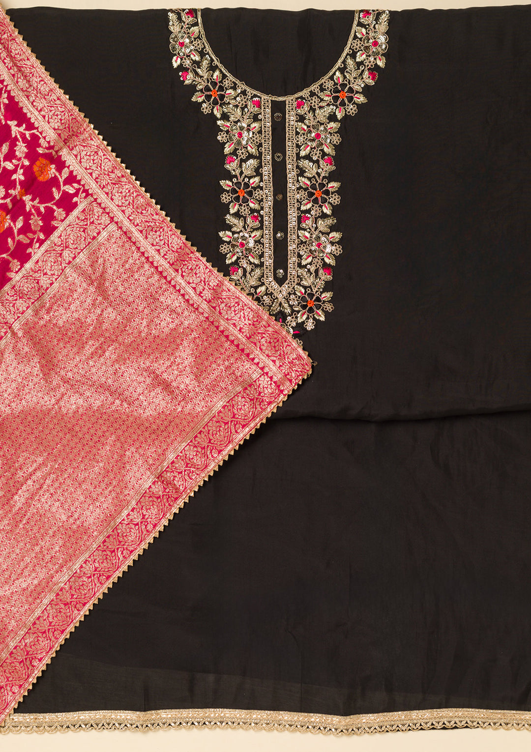 Black Subtle Dola Silk Unstitched Salwar Suit
