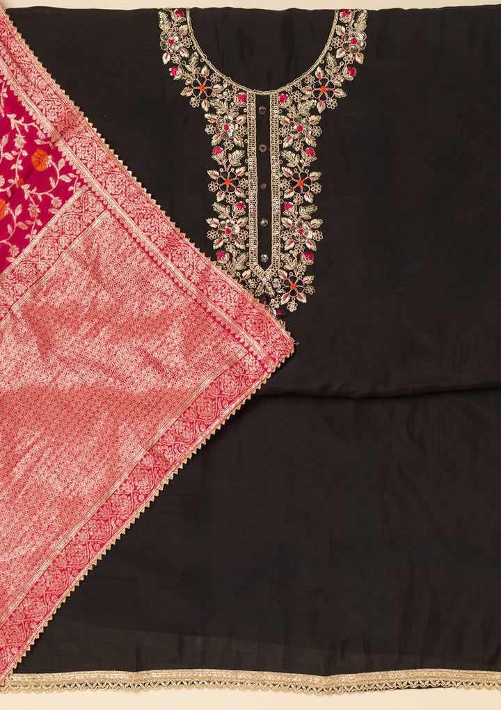 Black Subtle Dola Silk Unstitched Salwar Suit
