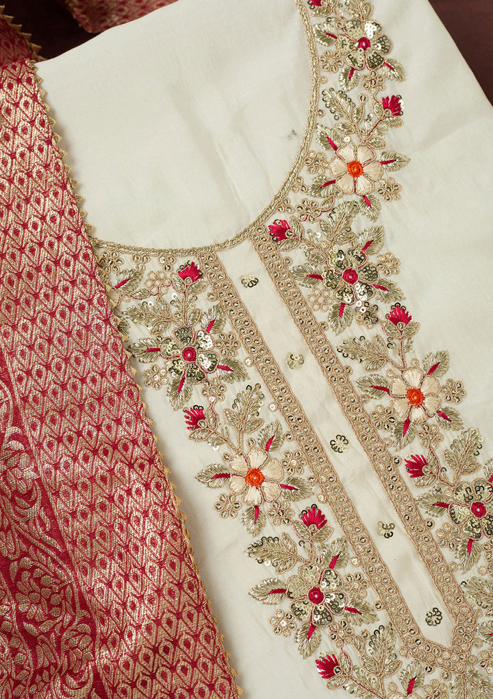 Cream Subtle Dola Silk Unstitched Salwar Suit