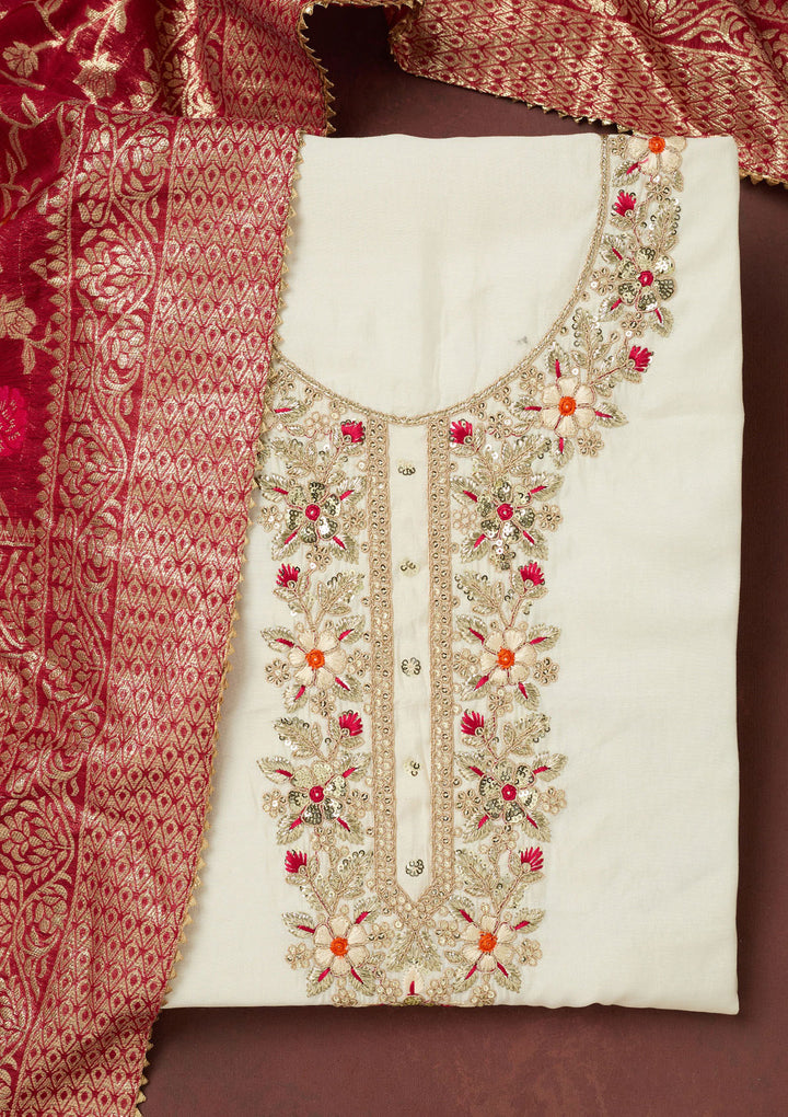 Cream Subtle Dola Silk Unstitched Salwar Suit