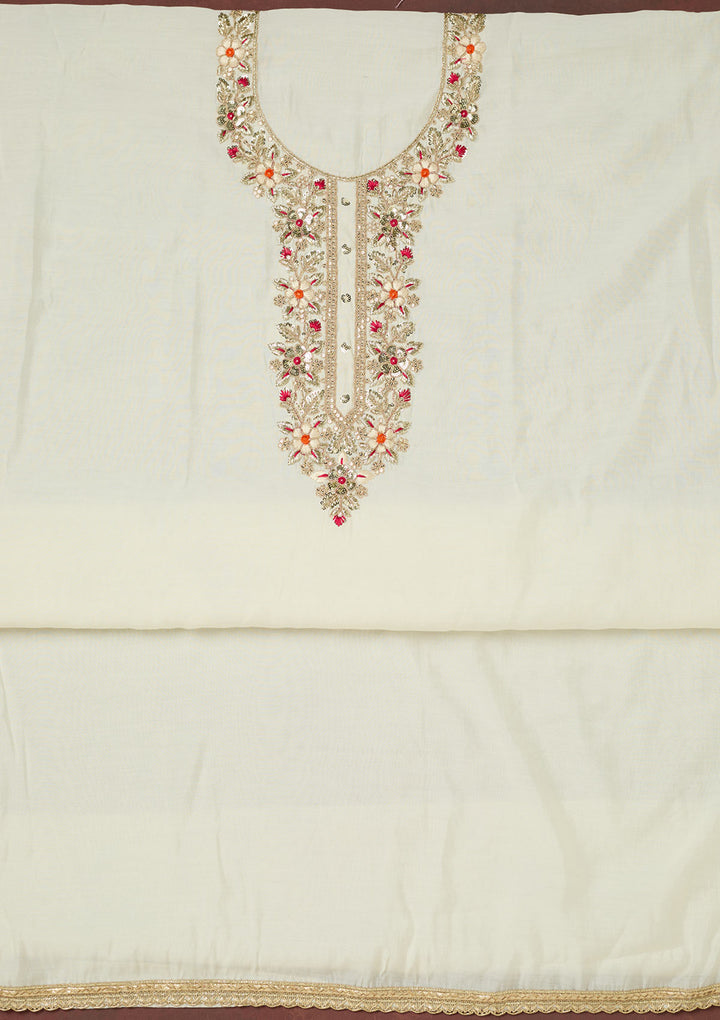 Cream Subtle Dola Silk Unstitched Salwar Suit