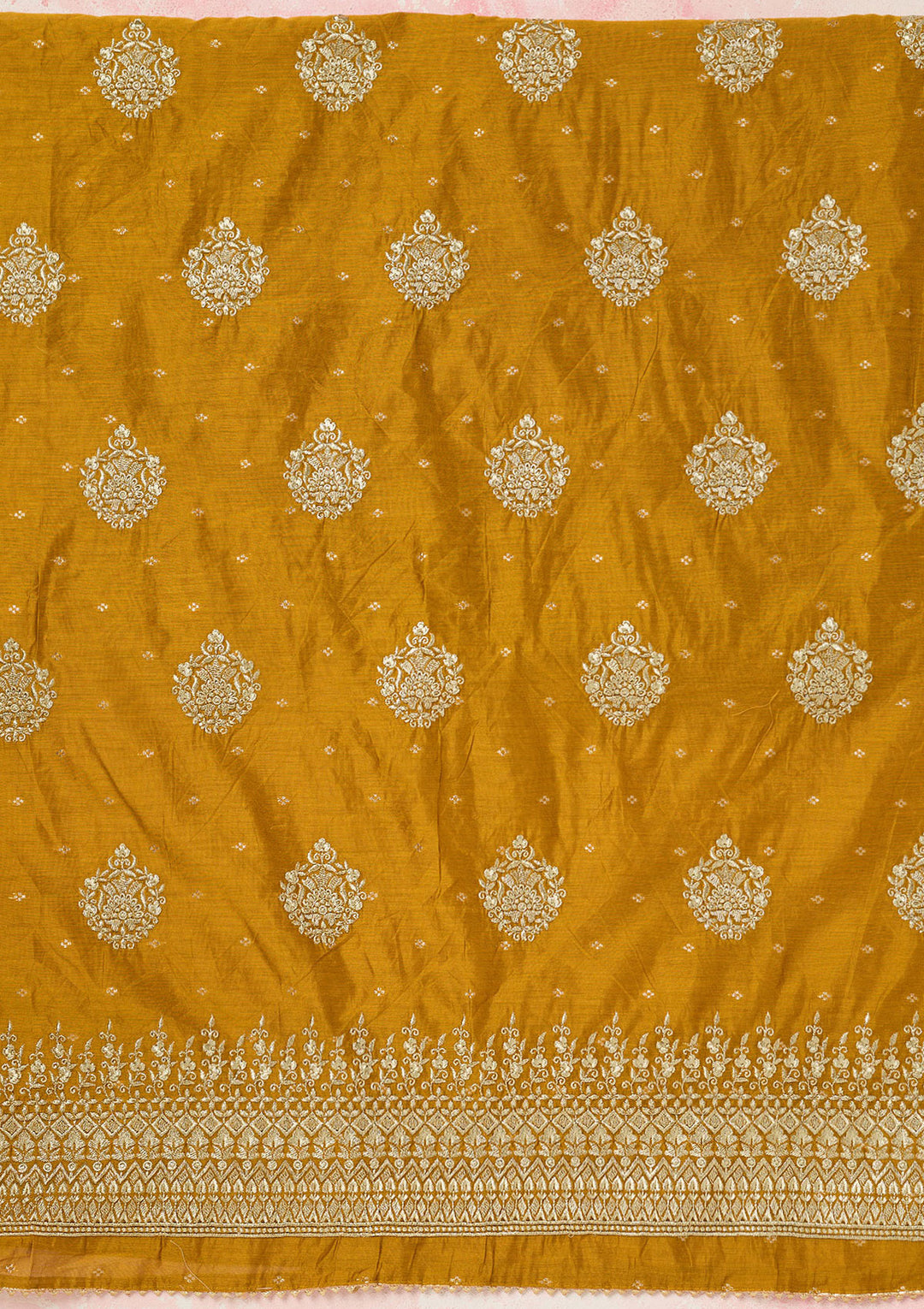 Mustard Metallic Embroidery Chanderi Unstitched Salwar Suit