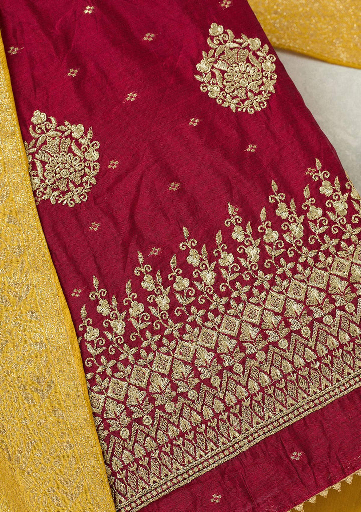 Rani Pink Metallic Embroidery Chanderi Unstitched Salwar Suit