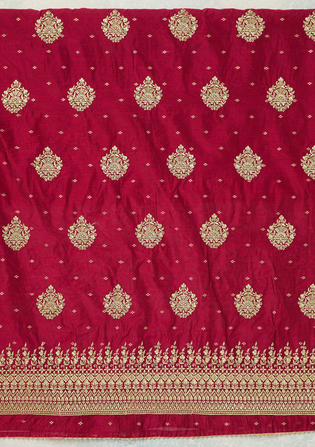 Rani Pink Metallic Embroidery Chanderi Unstitched Salwar Suit