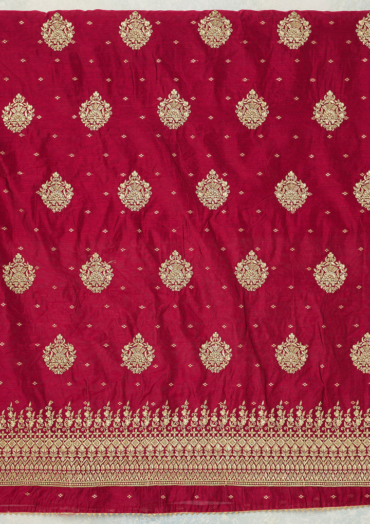 Rani Pink Metallic Embroidery Chanderi Unstitched Salwar Suit