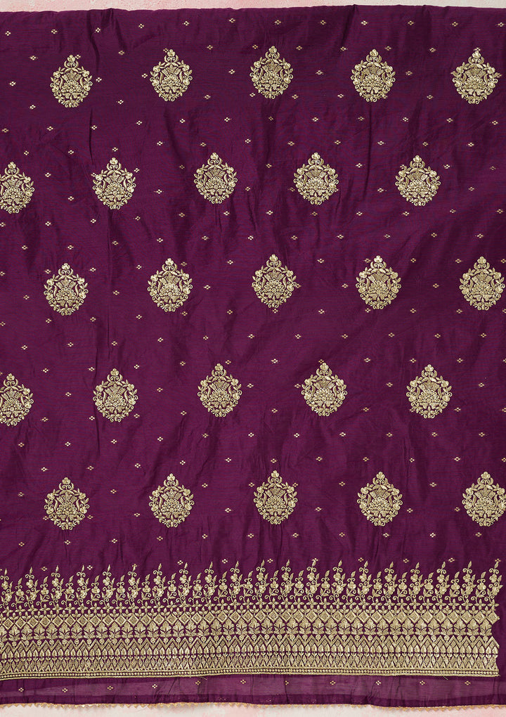Wine Metallic Embroidery Chanderi Unstitched Salwar Suit