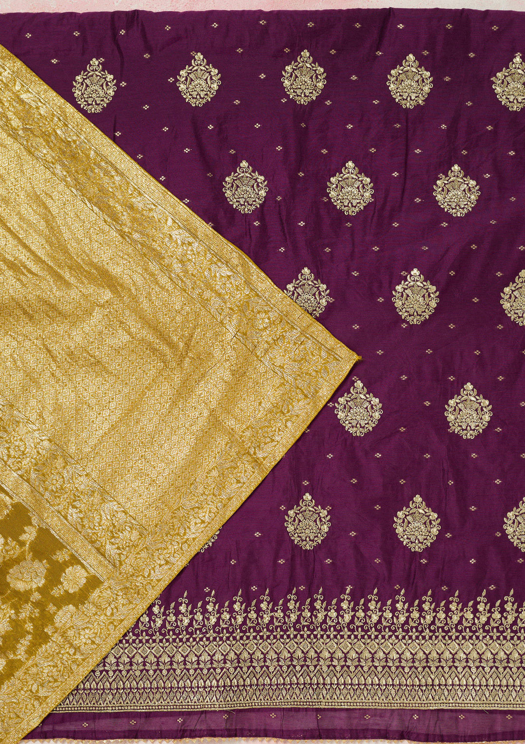 Wine Metallic Embroidery Chanderi Unstitched Salwar Suit