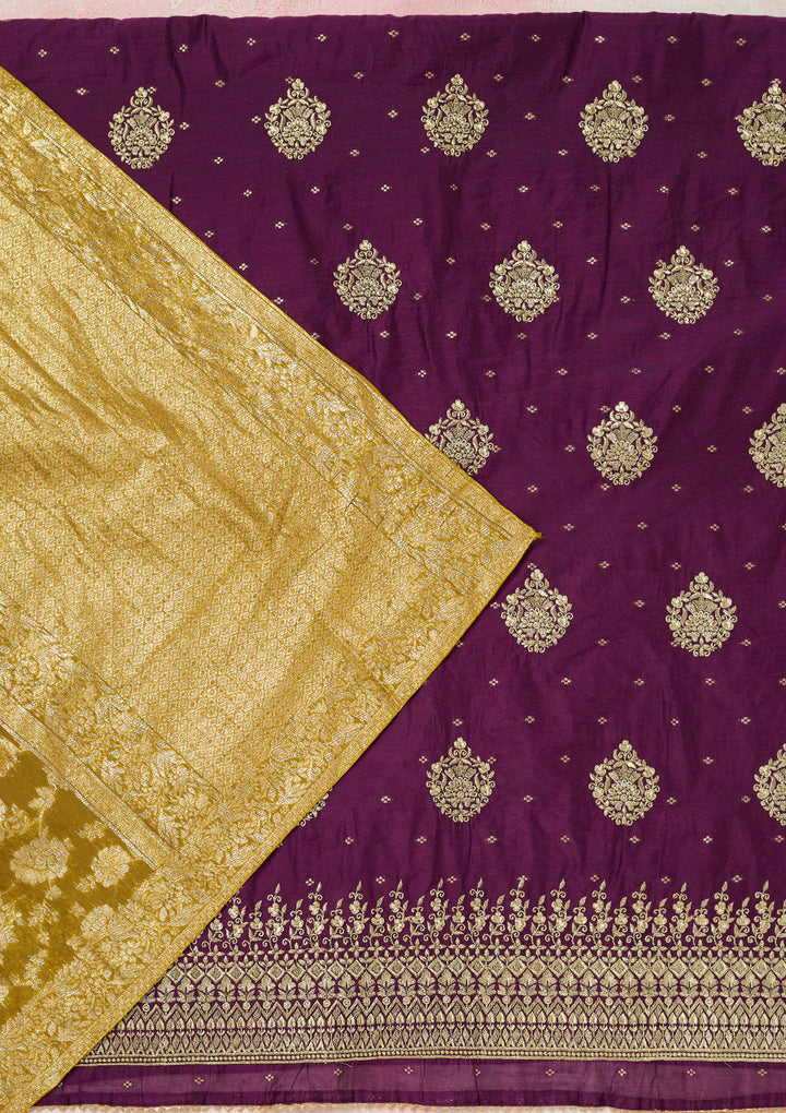 Wine Metallic Embroidery Chanderi Unstitched Salwar Suit