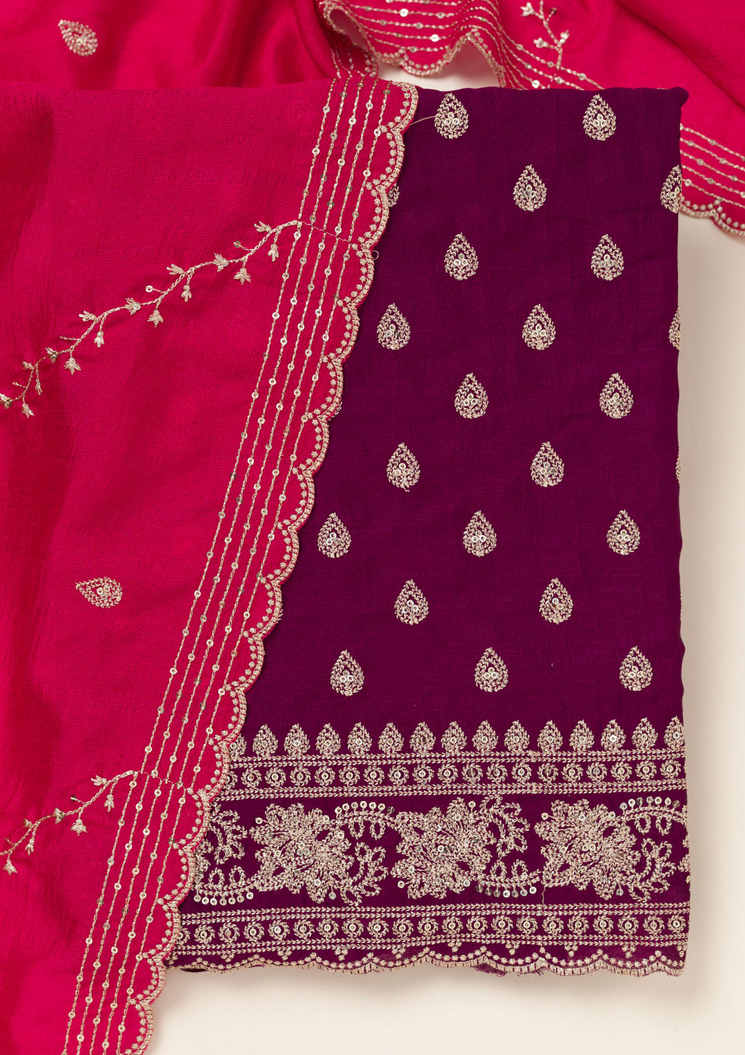 Wine Subtle Soft Raw Silk Unstitched Salwar Suit