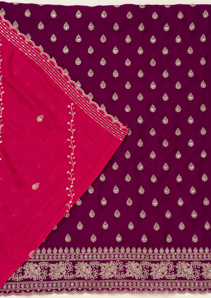Wine Subtle Soft Raw Silk Unstitched Salwar Suit