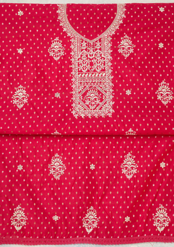 Rani Pink Metallic Embroidery Chanderi Unstitched Salwar Suit