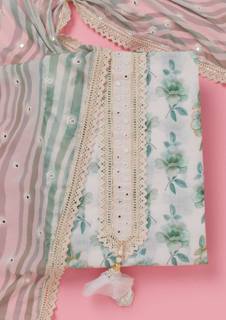 Sea Green Threadwork Cotton Unstitched Salwar Suit