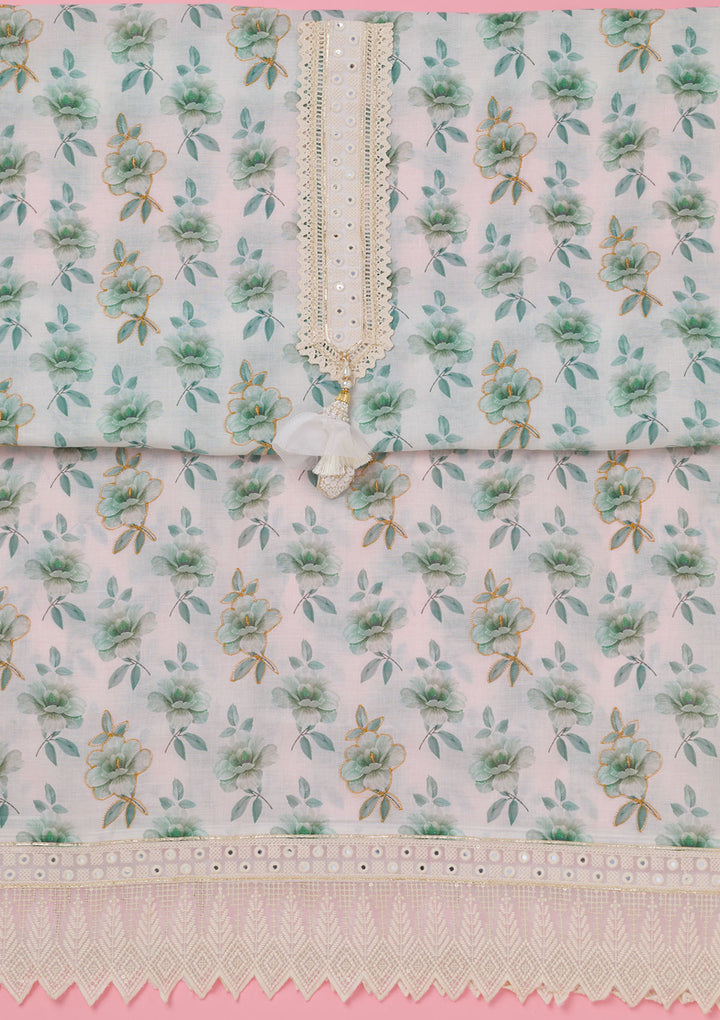 Sea Green Threadwork Cotton Unstitched Salwar Suit
