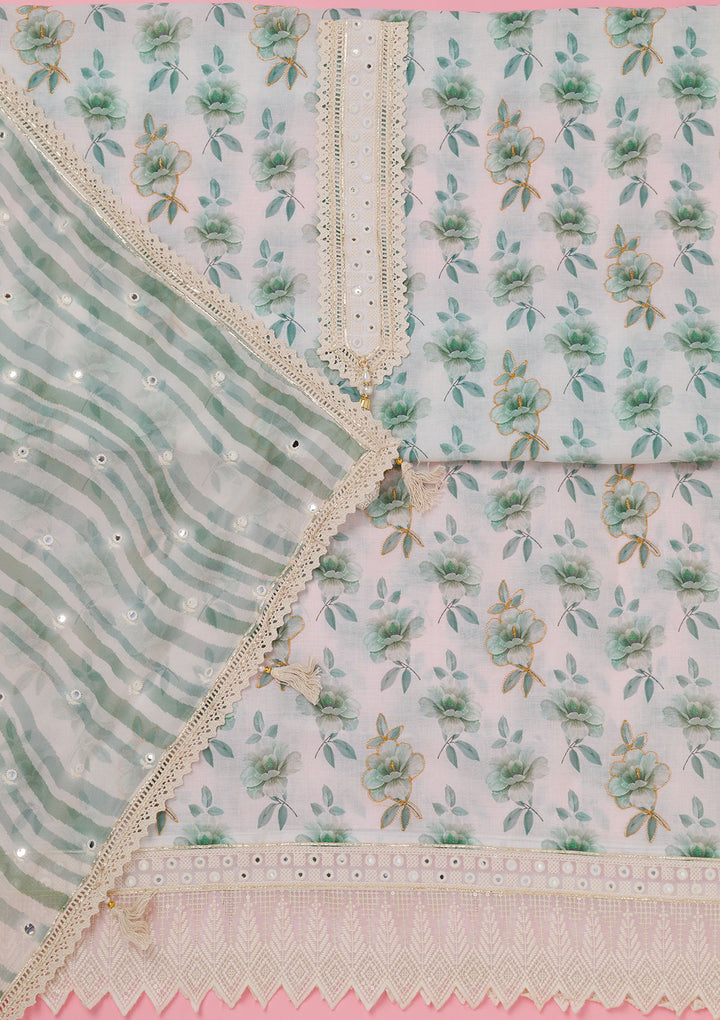 Sea Green Threadwork Cotton Unstitched Salwar Suit