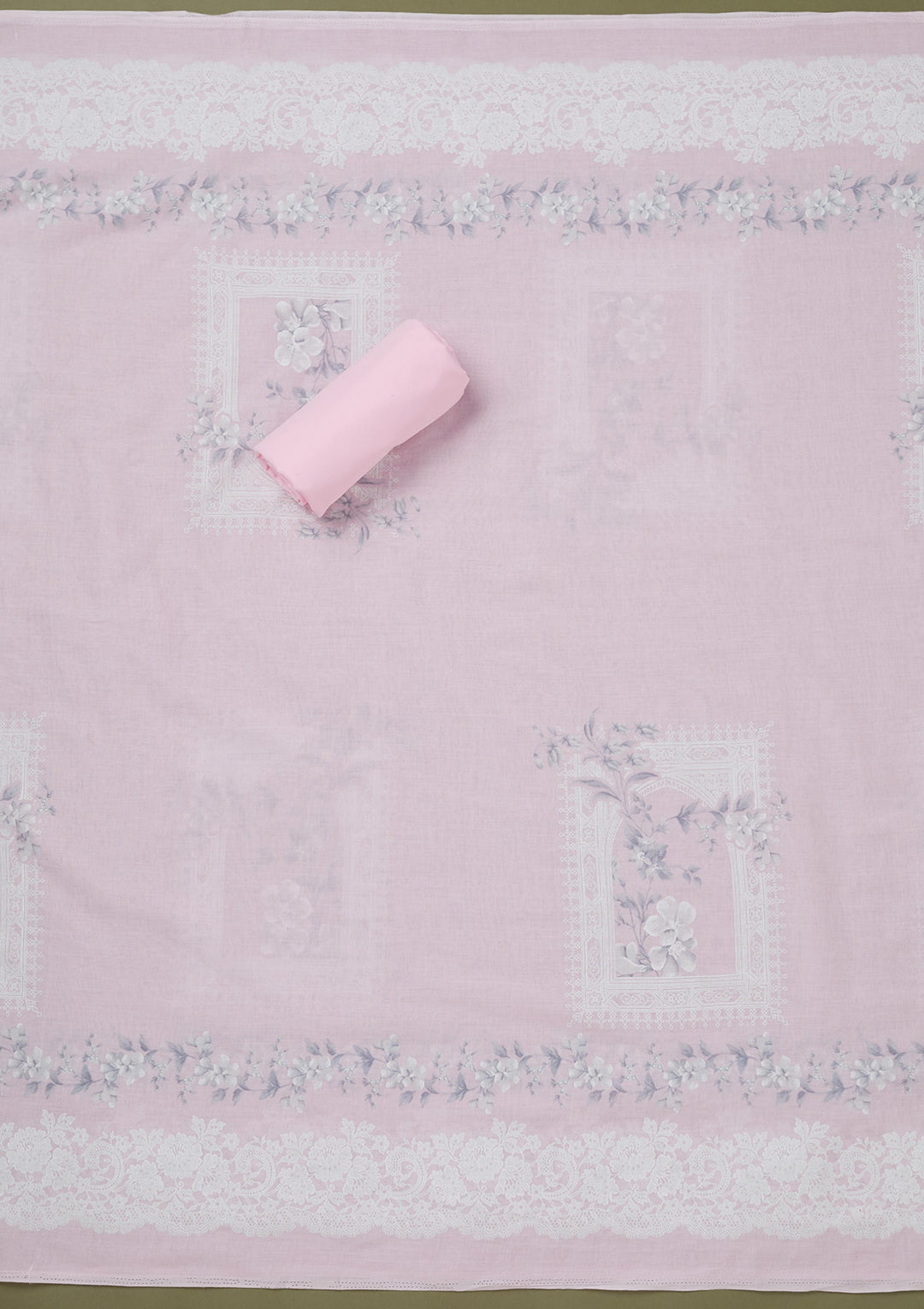 Baby Pink Threadwork Cotton Unstitched Salwar Suit