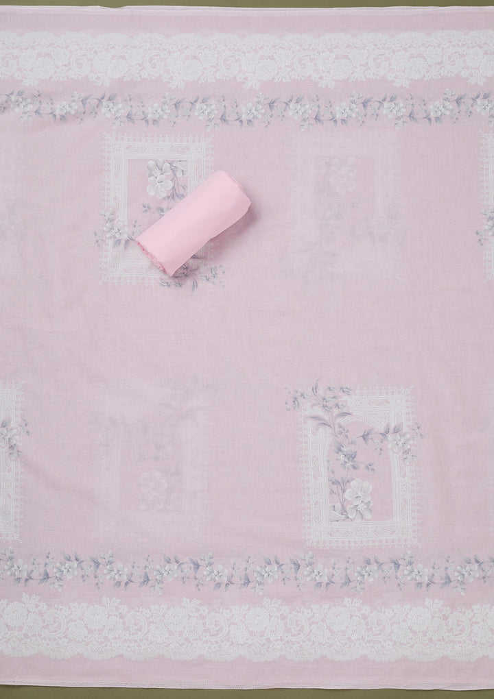 Baby Pink Threadwork Cotton Unstitched Salwar Suit
