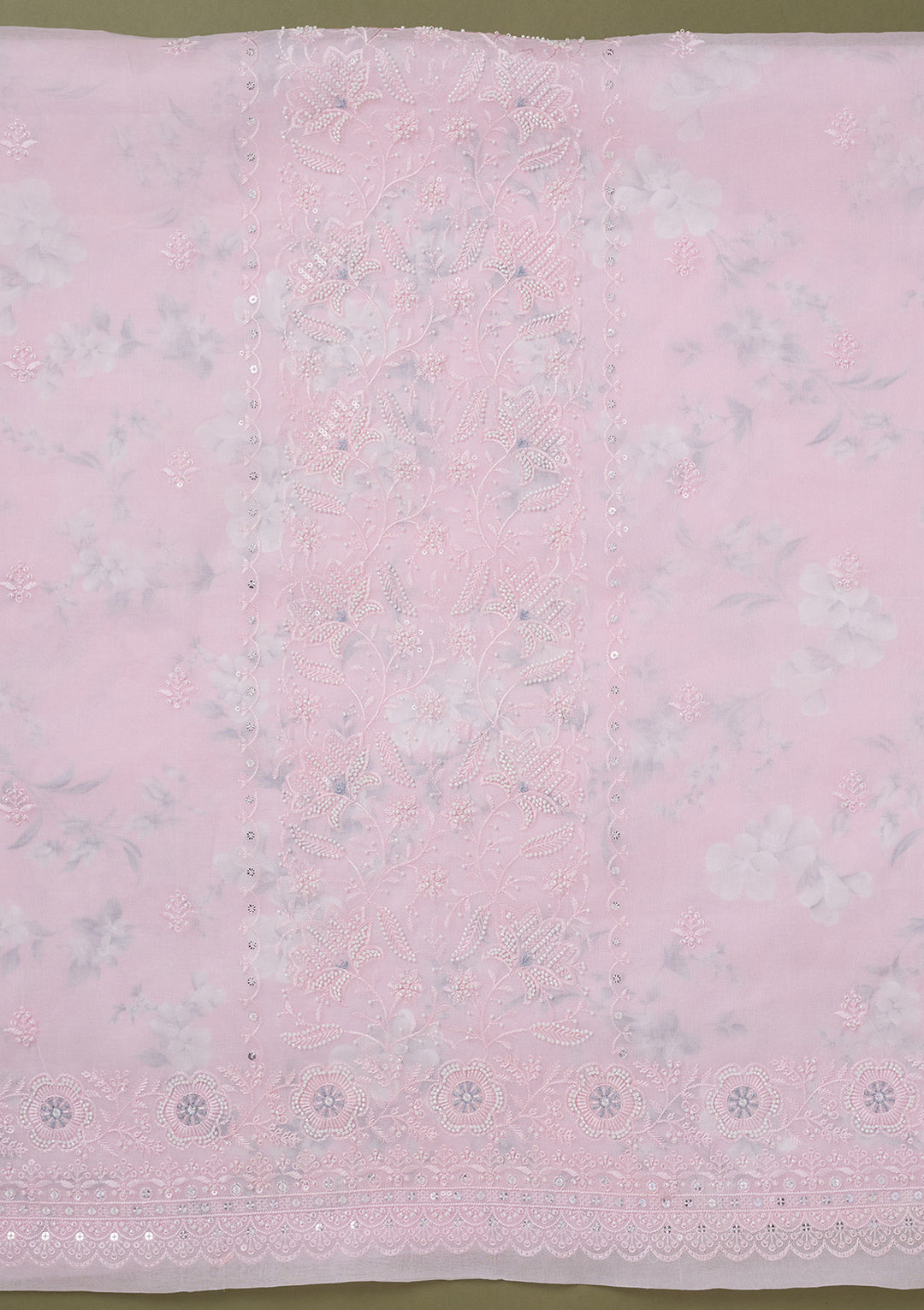 Baby Pink Threadwork Cotton Unstitched Salwar Suit