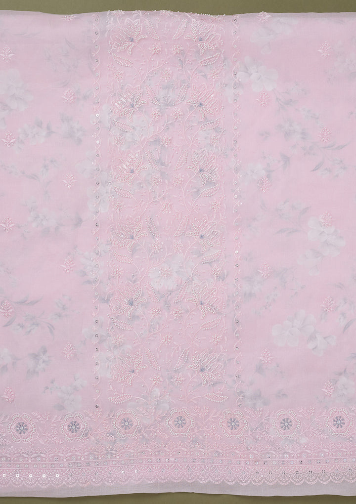 Baby Pink Threadwork Cotton Unstitched Salwar Suit