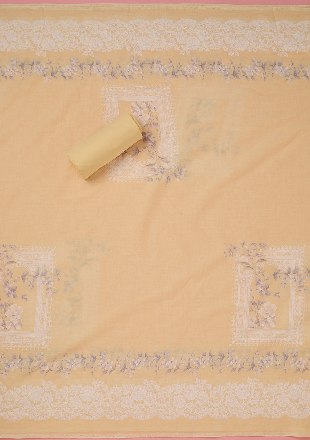 Lemon Yellow Threadwork Cotton Unstitched Salwar Suit