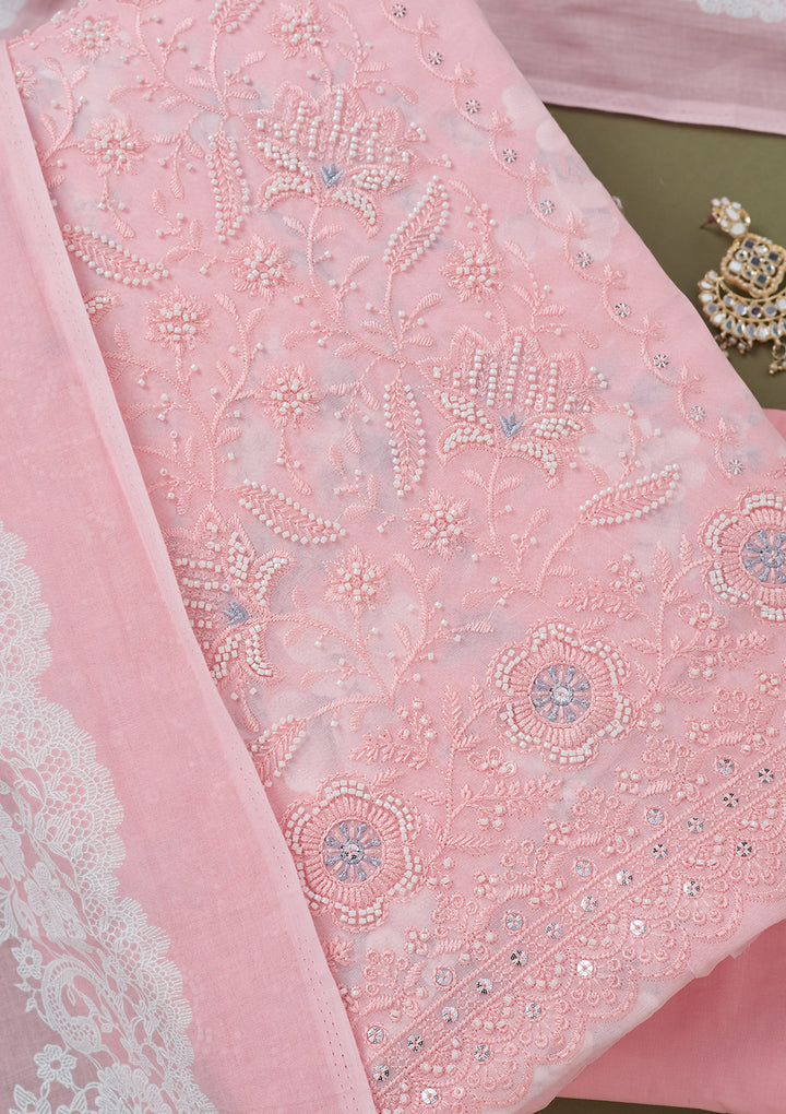 Pink Threadwork Cotton Unstitched Salwar Suit