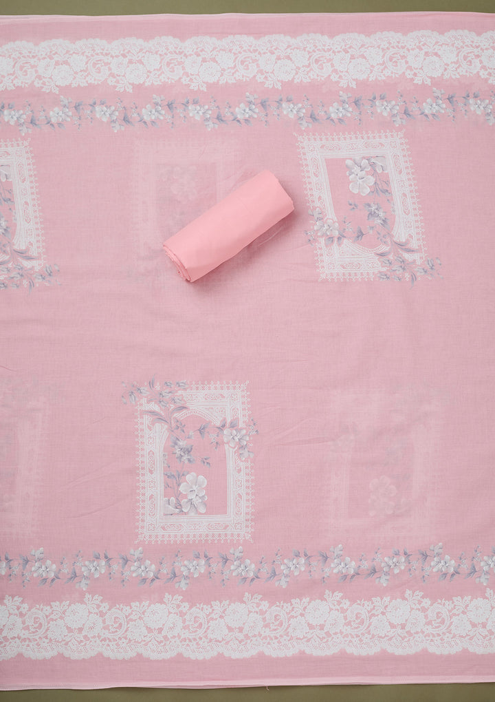 Pink Threadwork Cotton Unstitched Salwar Suit