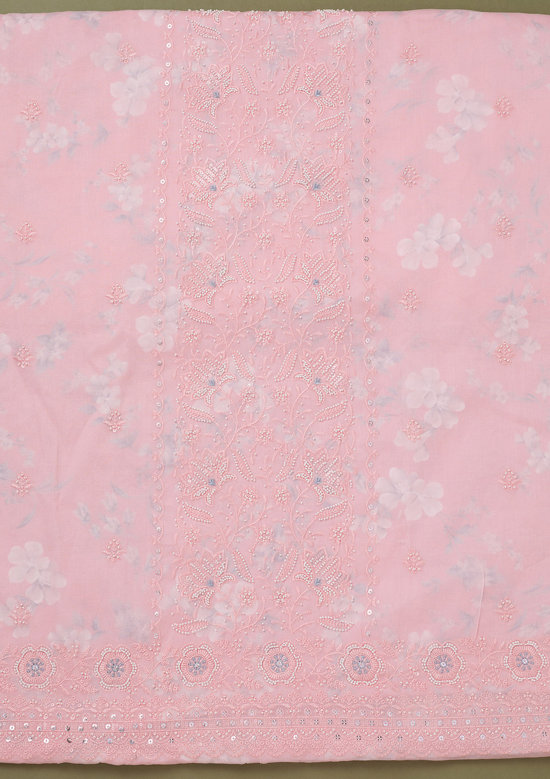 Pink Threadwork Cotton Unstitched Salwar Suit