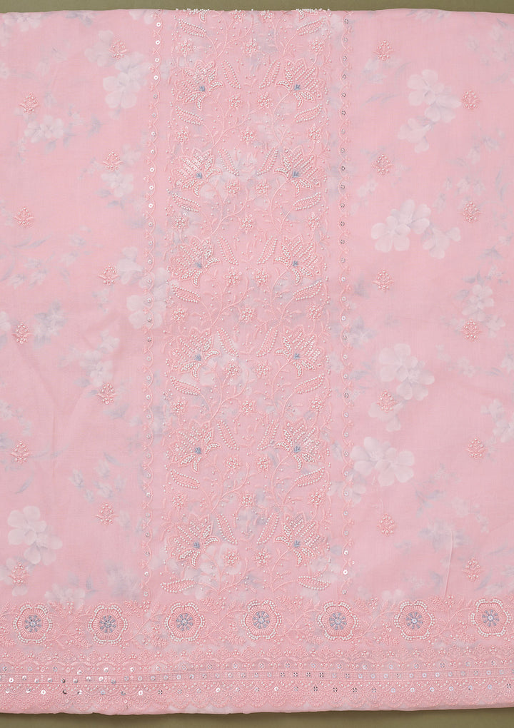 Pink Threadwork Cotton Unstitched Salwar Suit