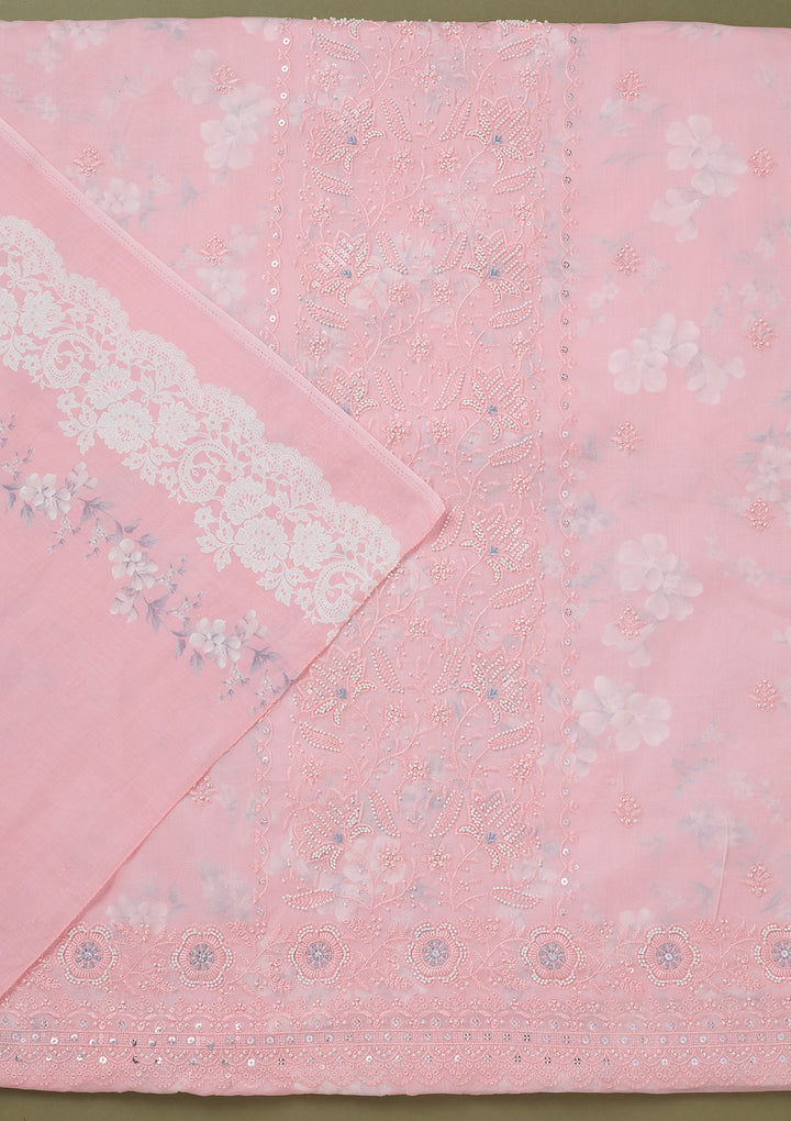 Pink Threadwork Cotton Unstitched Salwar Suit