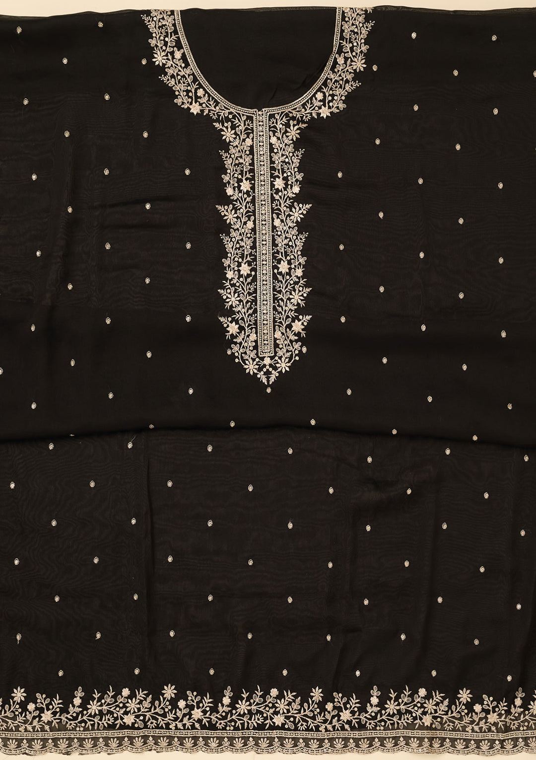 Black Threadwork Semi Crepe Unstitched Salwar Suit